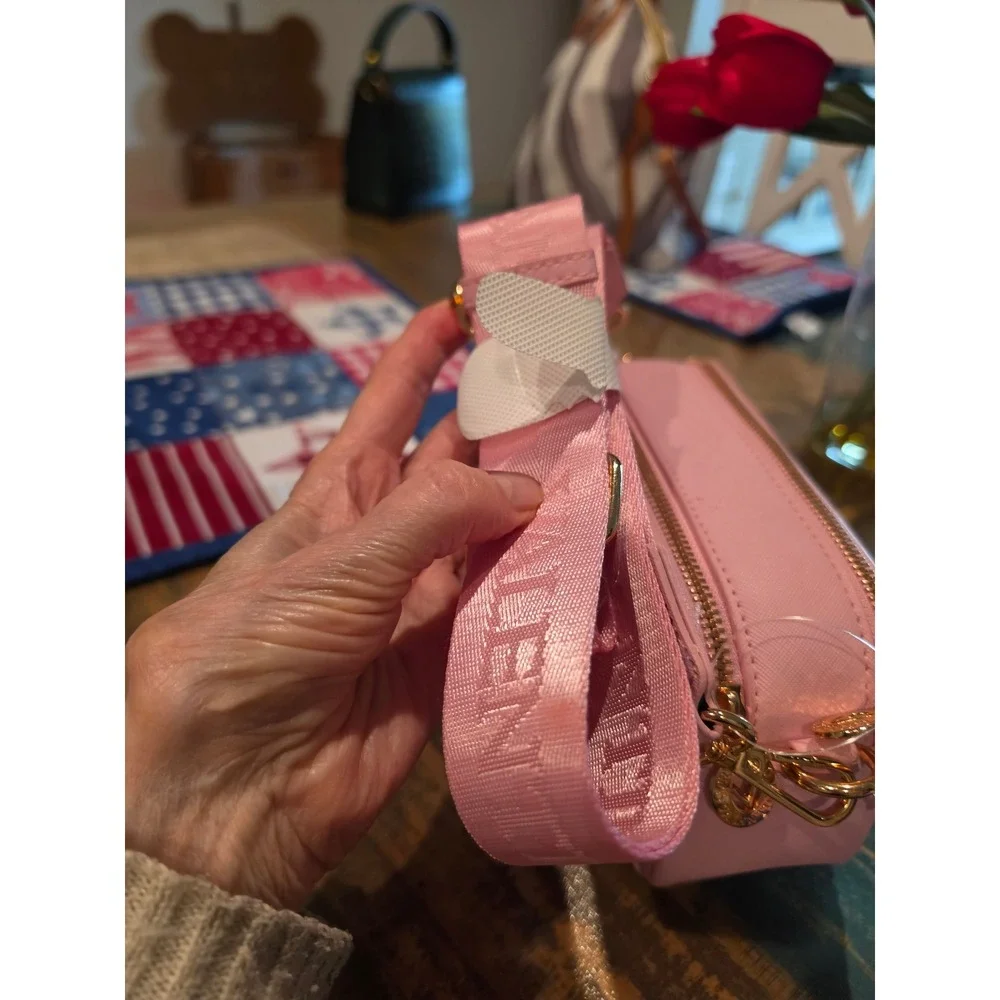 Valentino Orlandi Pink VEGAN Saffiano Studded V Logo Crossbody Camera Bag NWT